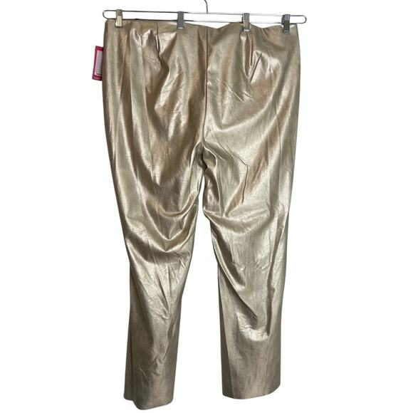 Vince Camuto Womens Faux Leather Pants 18W Gold Metallic Pull On Straight Leg - Picture 3 of 7